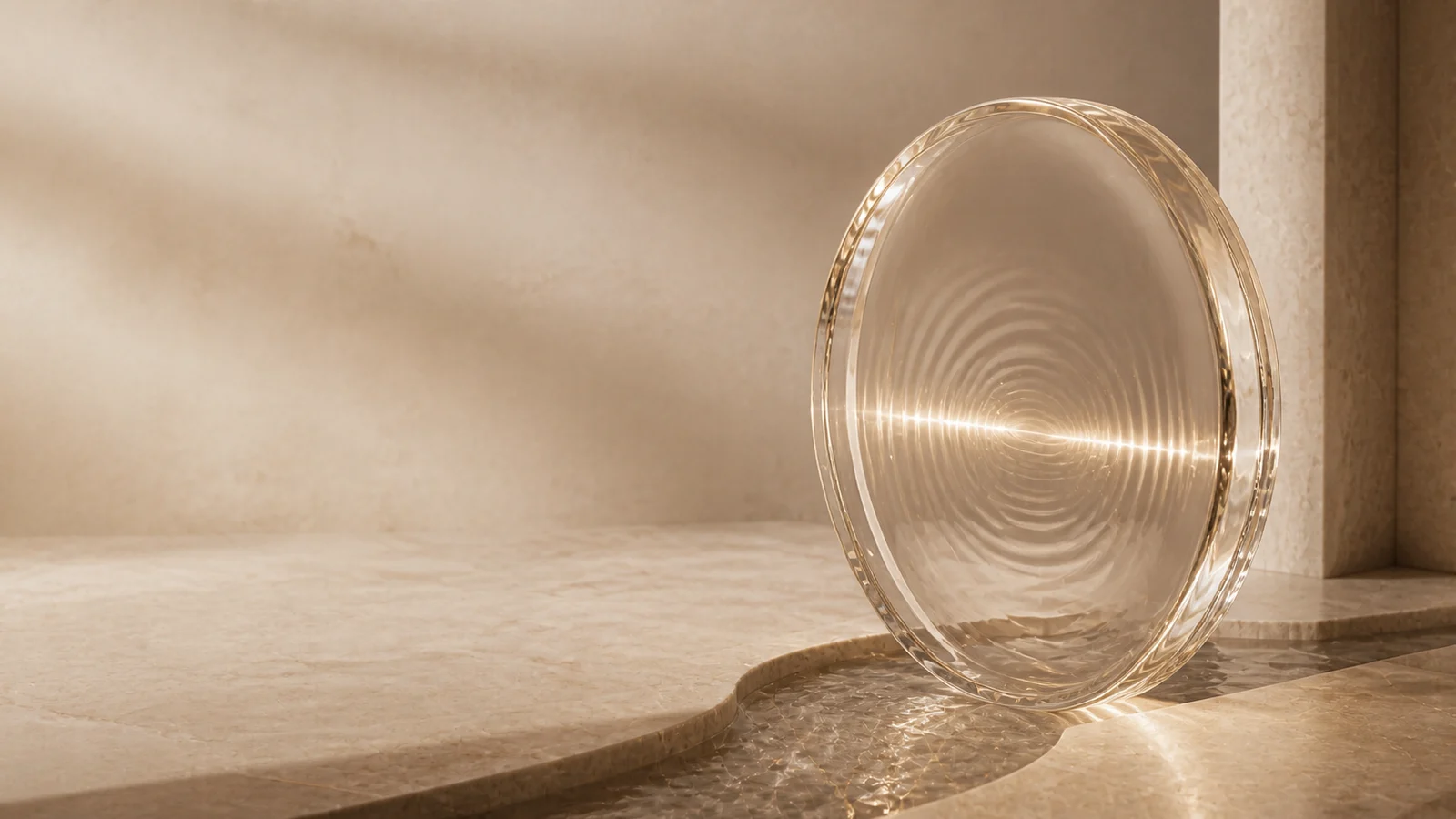 A translucent acoustic lens carrying soft sound ripples